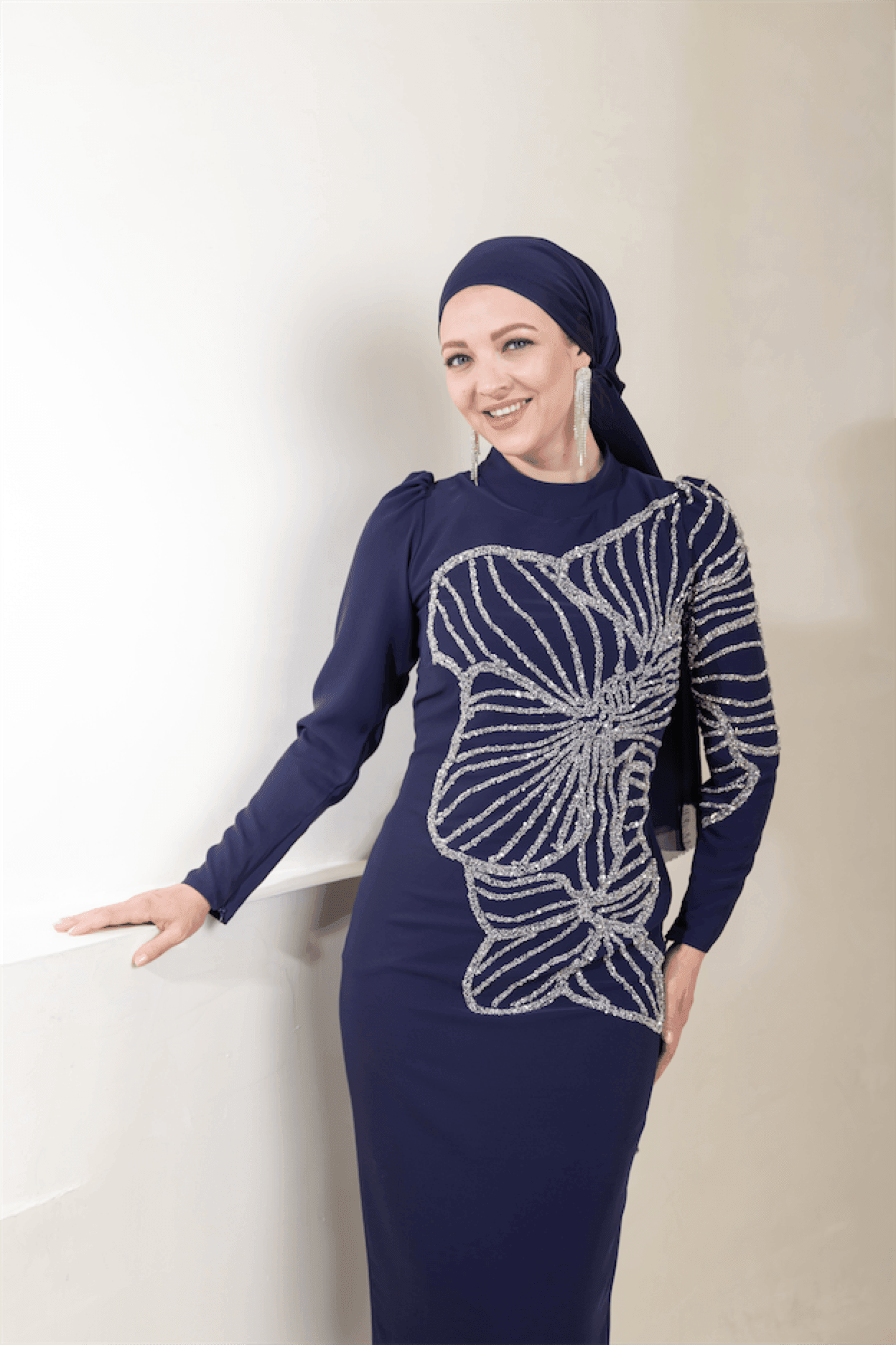 Gaia Hijab Evening Dress - Navy Blue