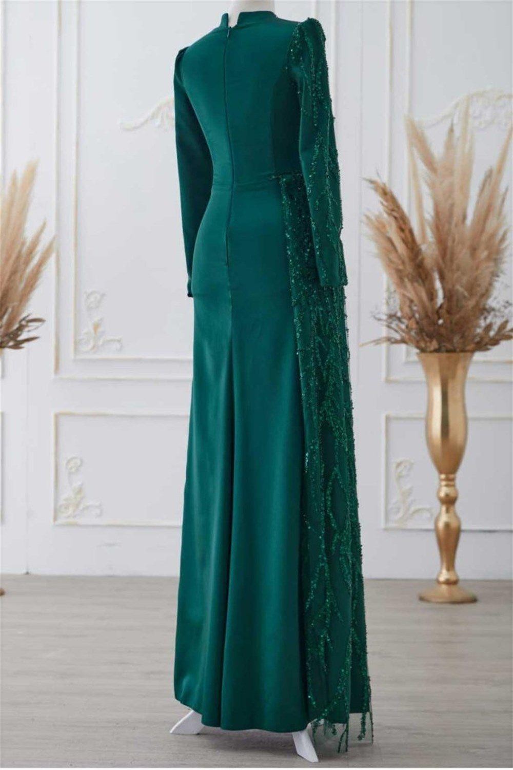 Güneş Hijab Evening Dress - Emerald