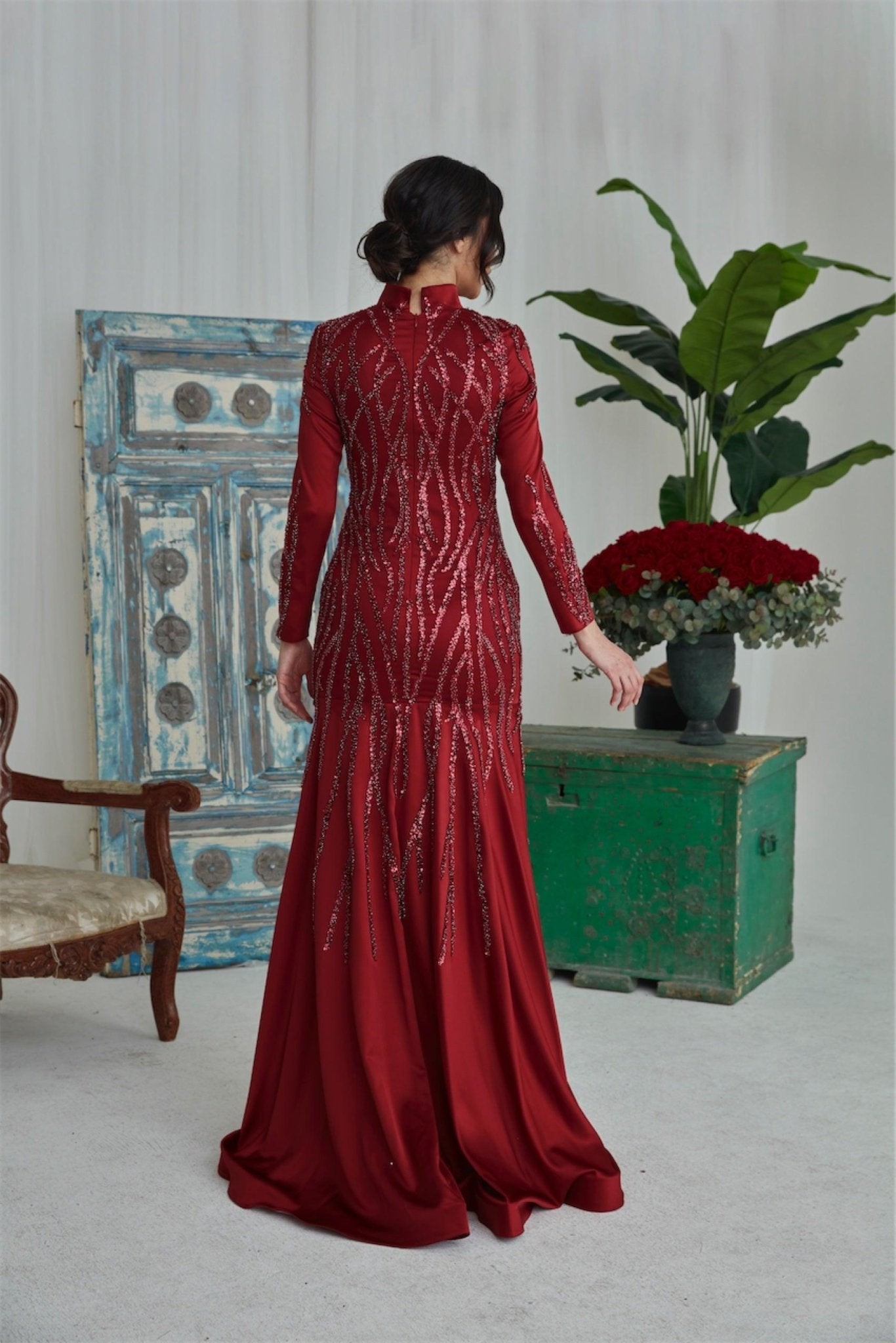 Katia Hijab-Abendkleid – Weinrot