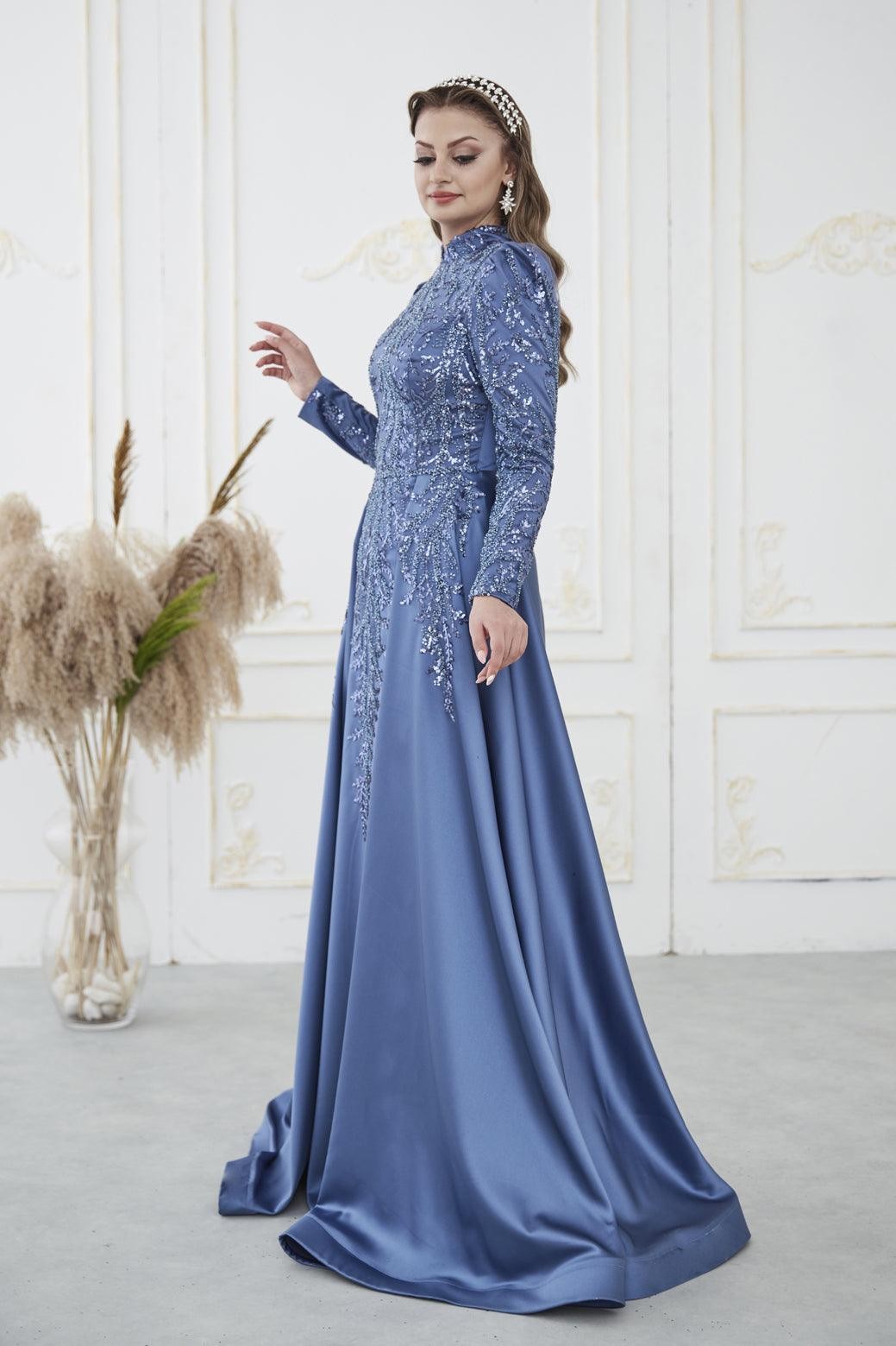 Berrak Hijab Evening Dress - Indigo