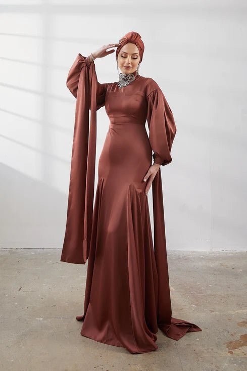 Serenay Taşlı Tesettür Abiye - Kiremit