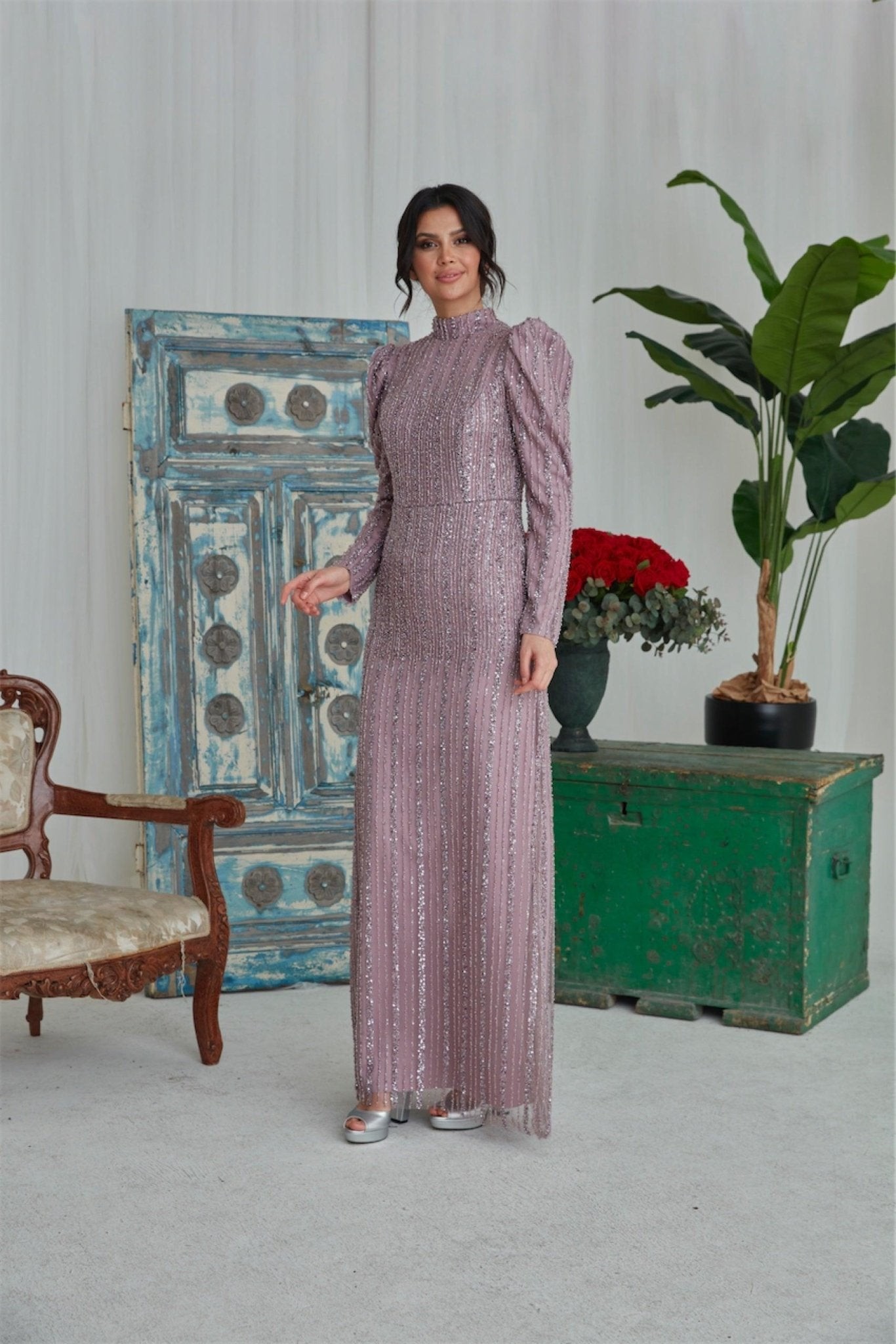 Karin Hijab Evening Dress - Powder