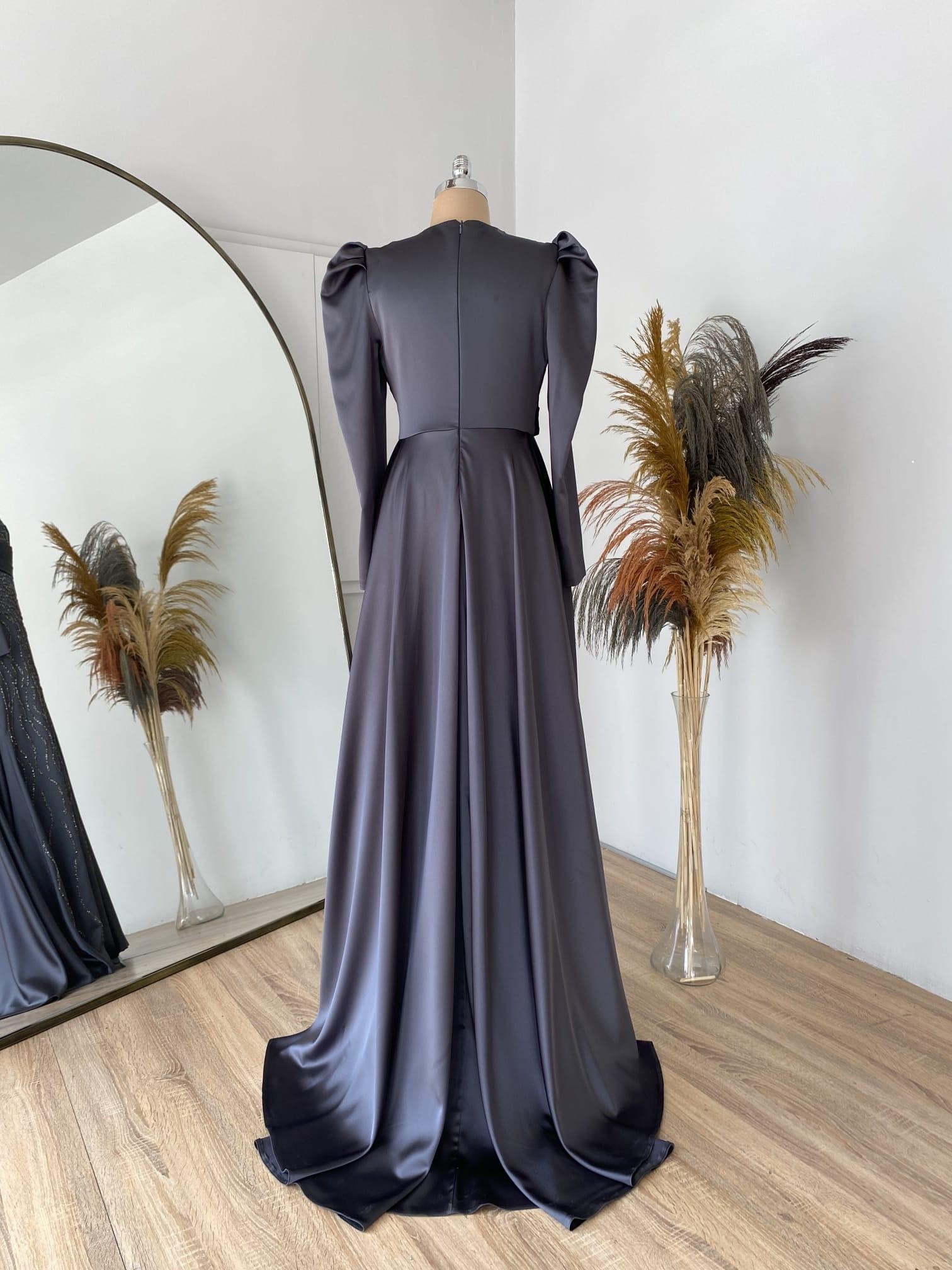 Lara Hijab Evening Dress - Anthracite