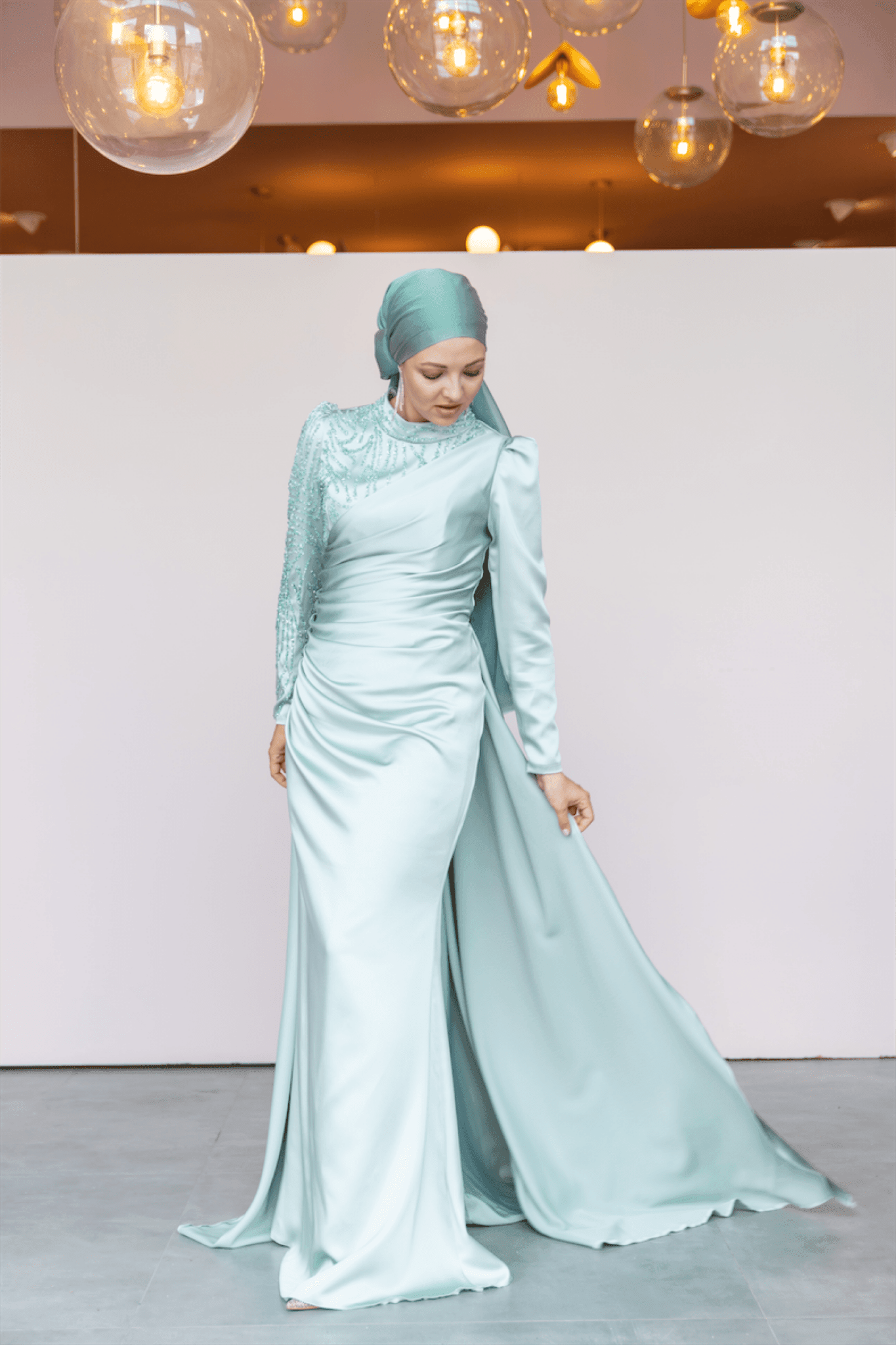 Ester Hijab Evening Dress - Water Green