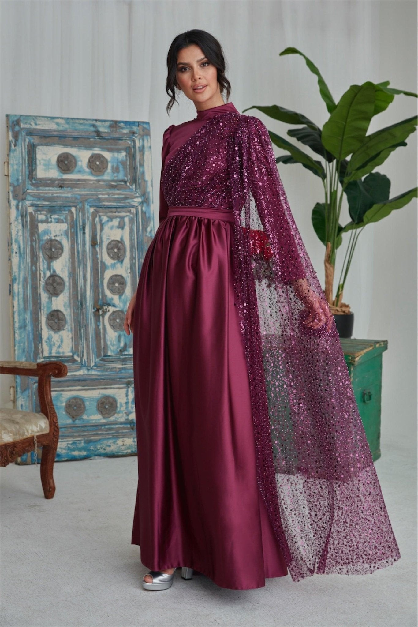 Estel Hijab Evening Dress - Powder