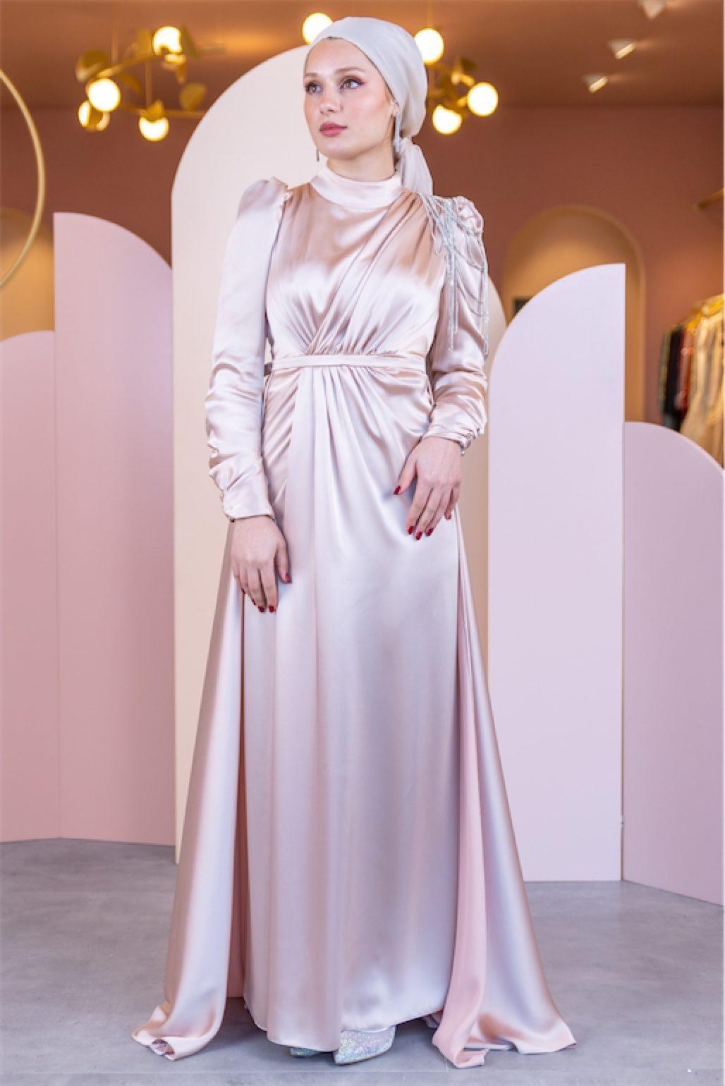 Maya Hijab Evening Dress - Powder