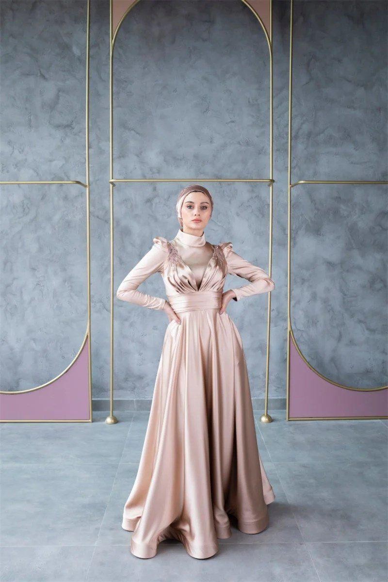 Spring Hijab Evening Dress - Gold
