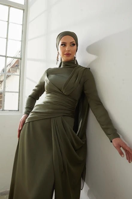 Hercai Hijab Evening Dress - Khaki