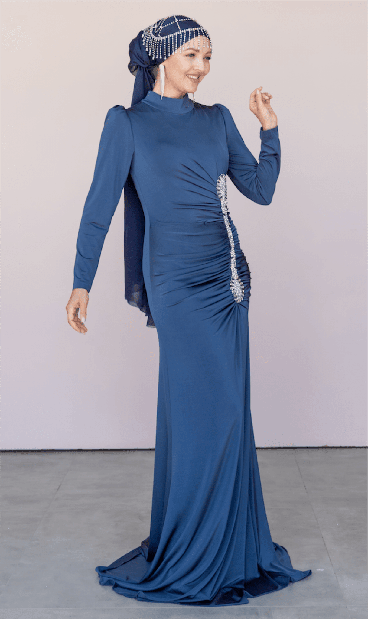 Lydia Hijab Evening Dress - Navy Blue