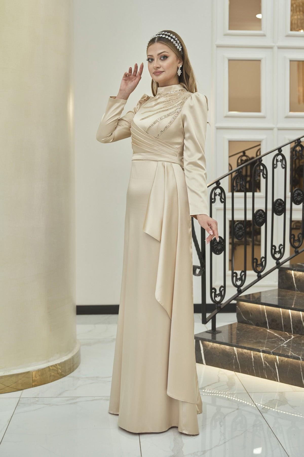 Robe de soirée Sırma Hijab - Beige