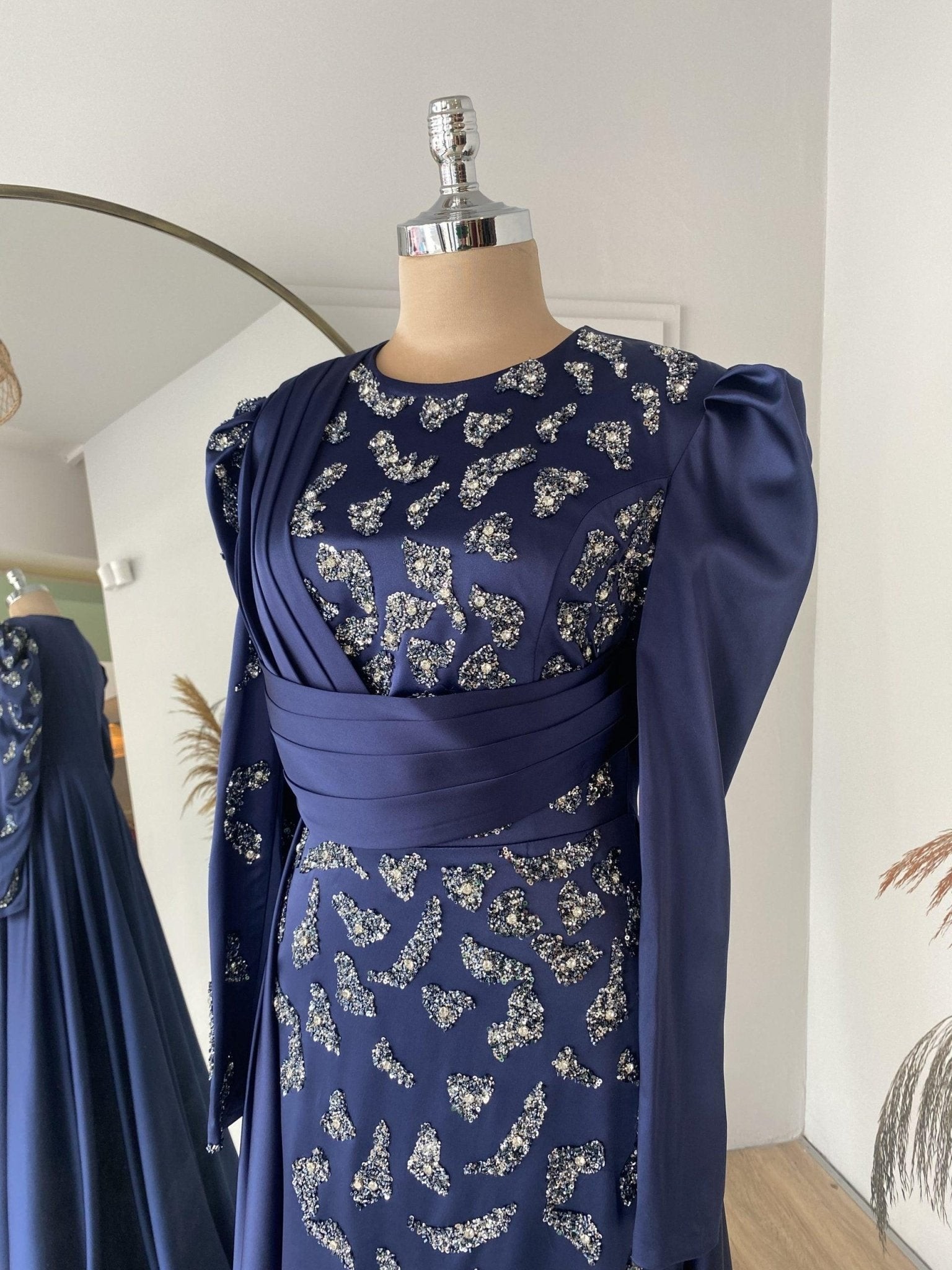 Matilda Hijab Evening Dress - Navy Blue