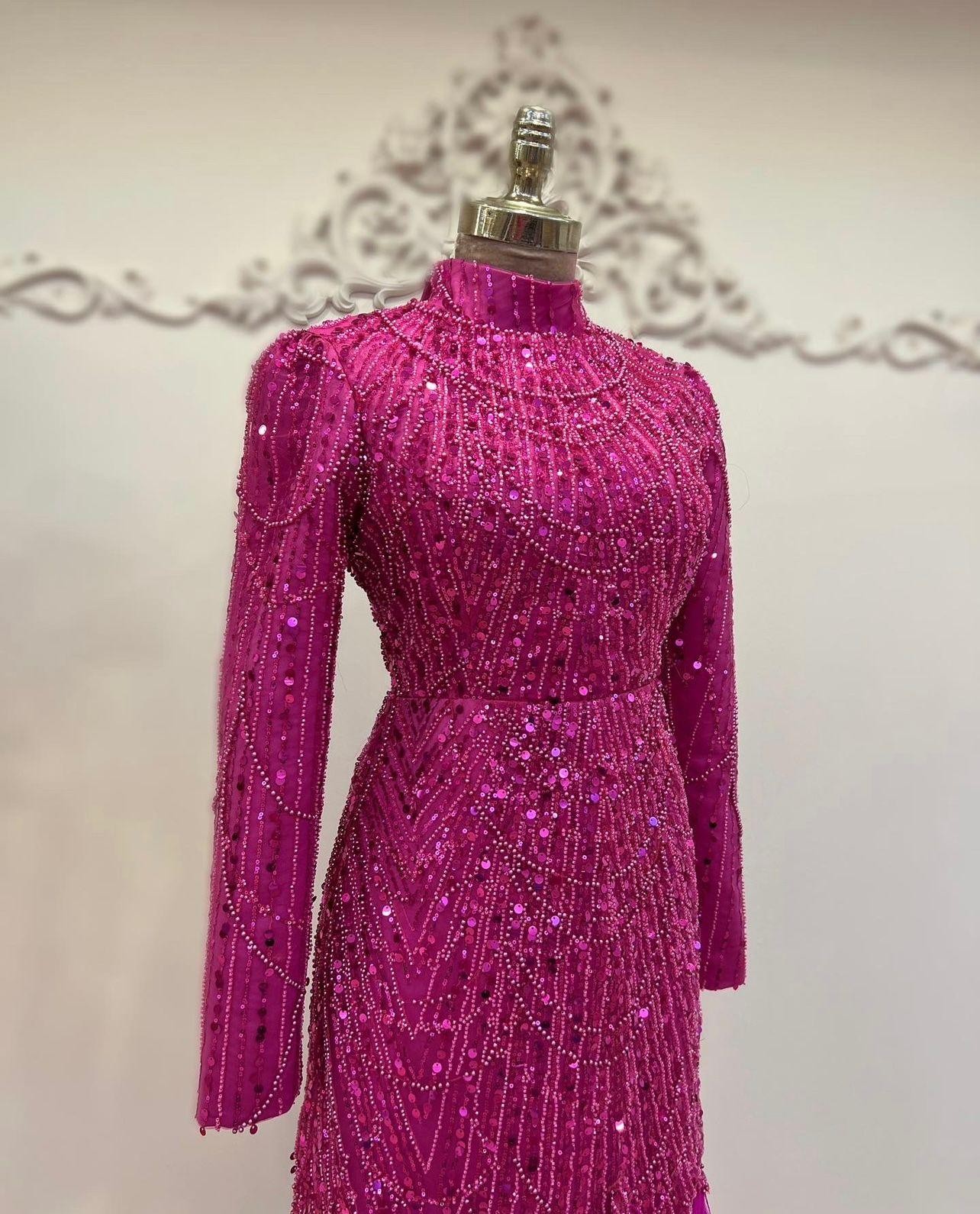 Selena Hijab Evening Dress Fuchsia