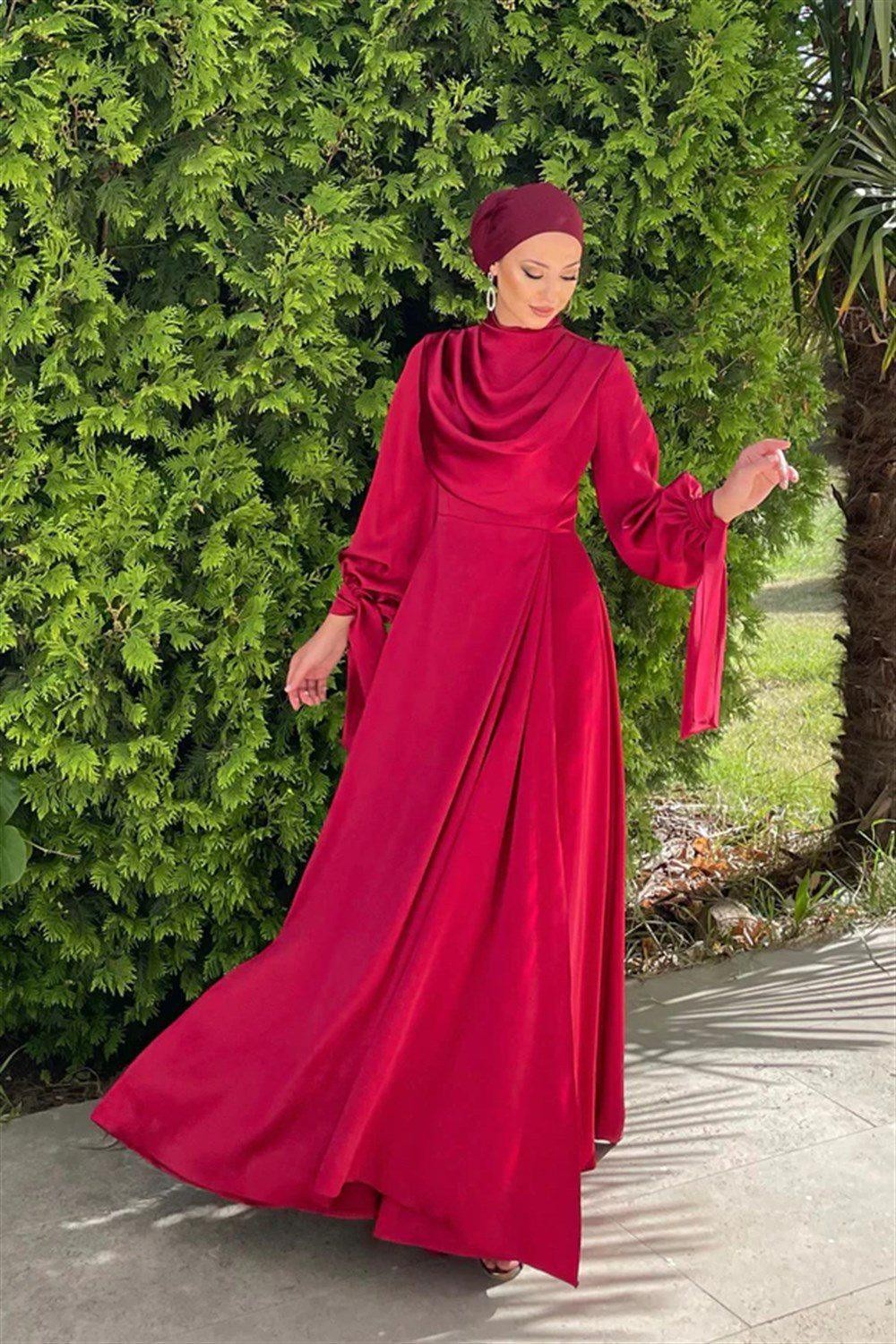 Elvira Hijab Evening Dress - Wine