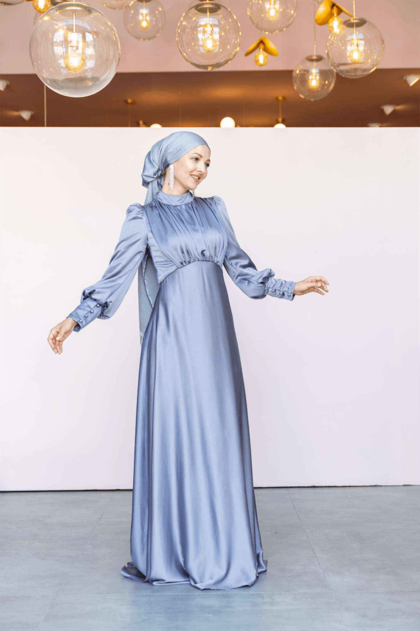 Dilay Hijab Evening Dress - Gray