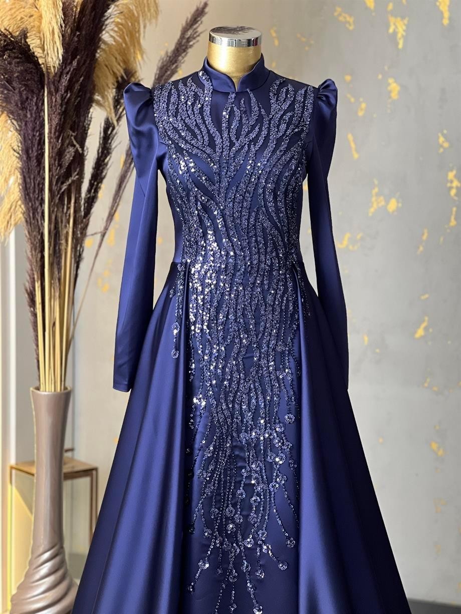 Damla Hijab Abendkleid Marineblau