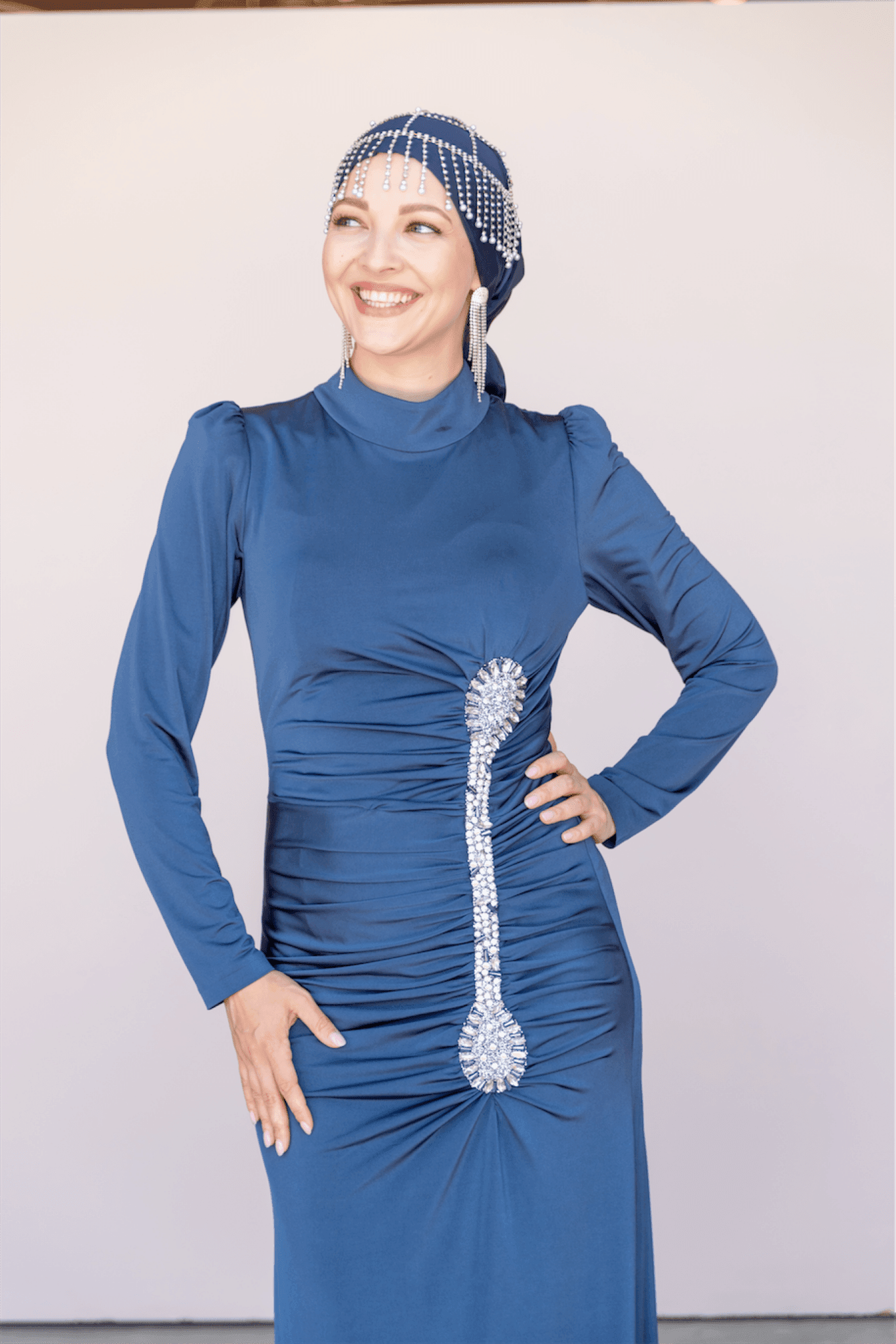 Lydia Hijab Evening Dress - Navy Blue