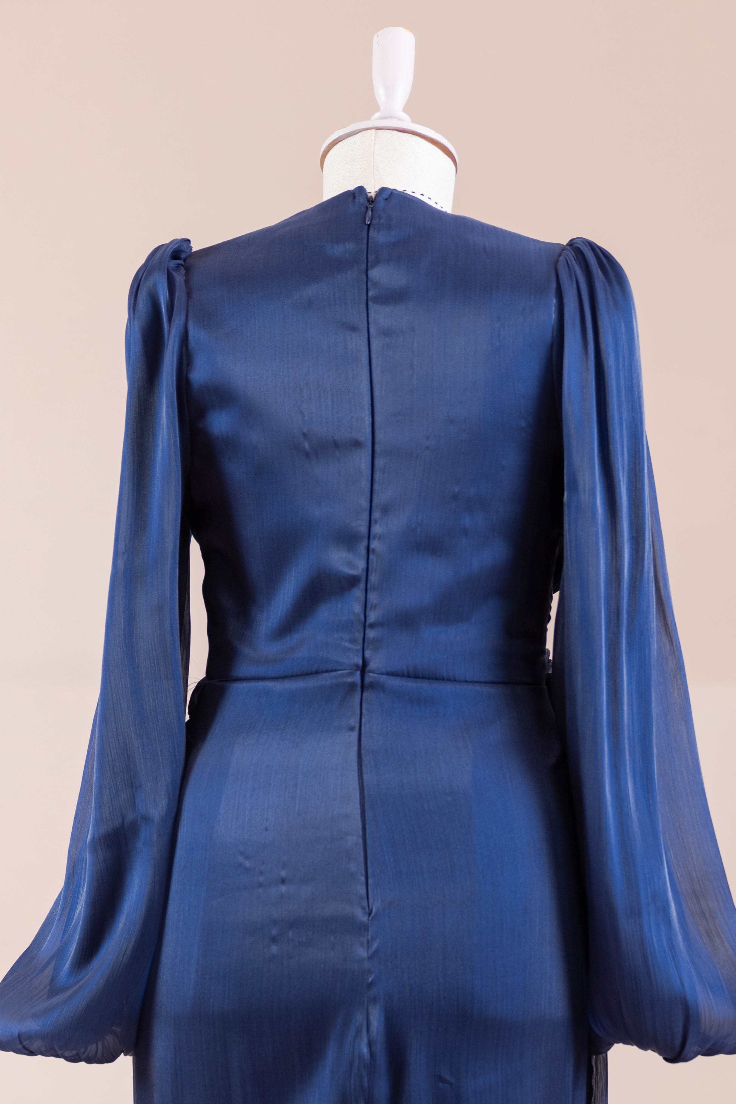 Çiçekli Lotus Tesettür Abiye - Navy Blue