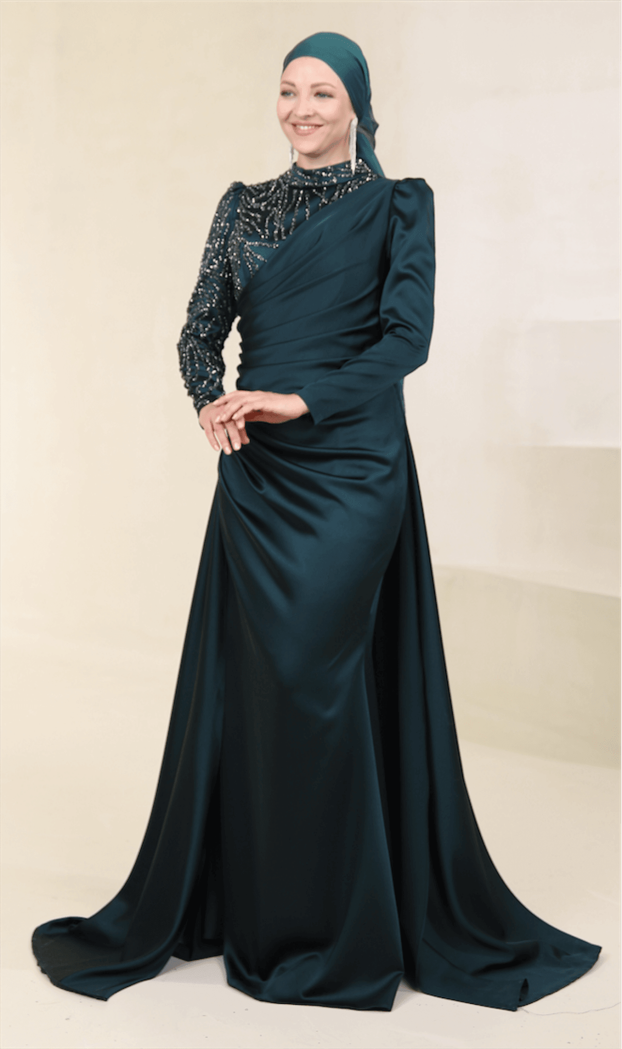 Ester Hijab Evening Dress - Emerald