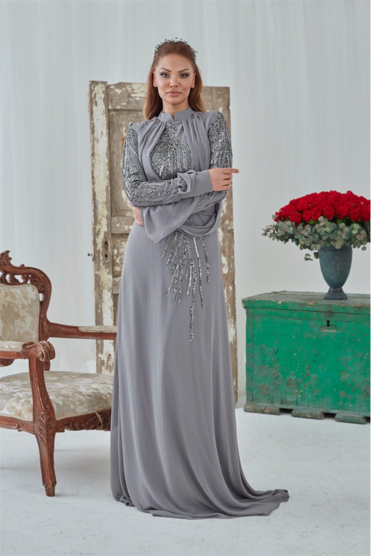 Nalan Hijab Abendkleid – Grau