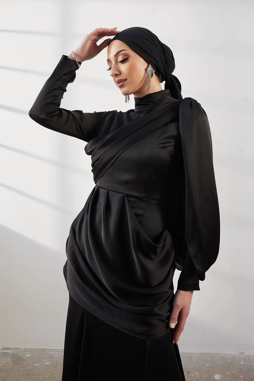 Damla Black Hijab Evening Dress
