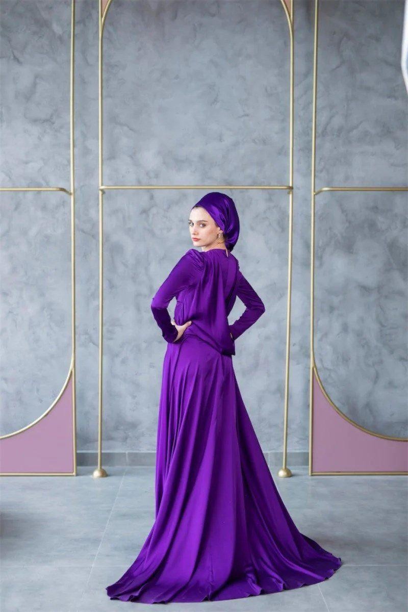 Silk Hijab Evening Dress - Purple