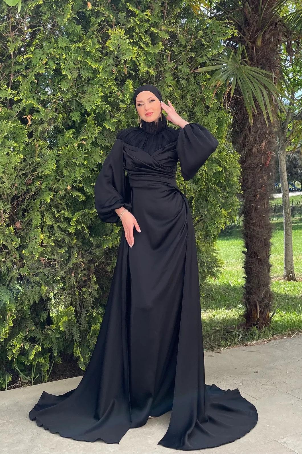 Eftelya Hijab Evening Dress - Black