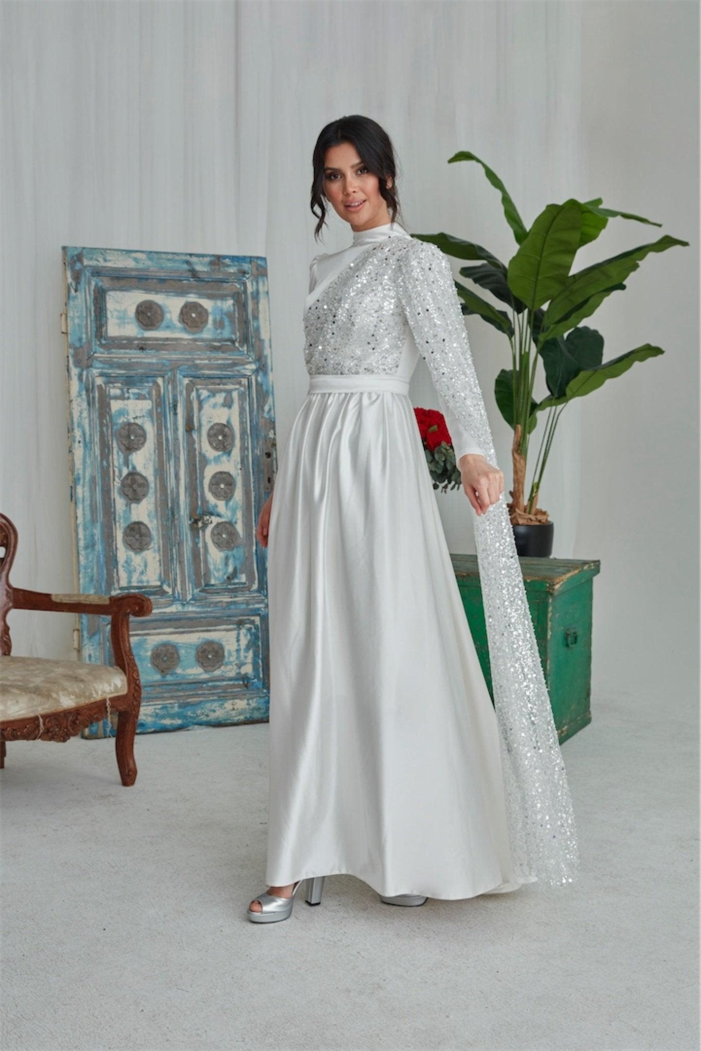 Estel Hijab Evening Dress - Ecru