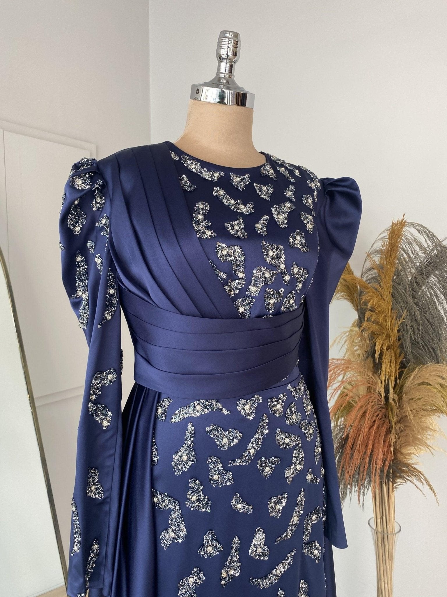 Matilda Hijab Evening Dress - Navy Blue