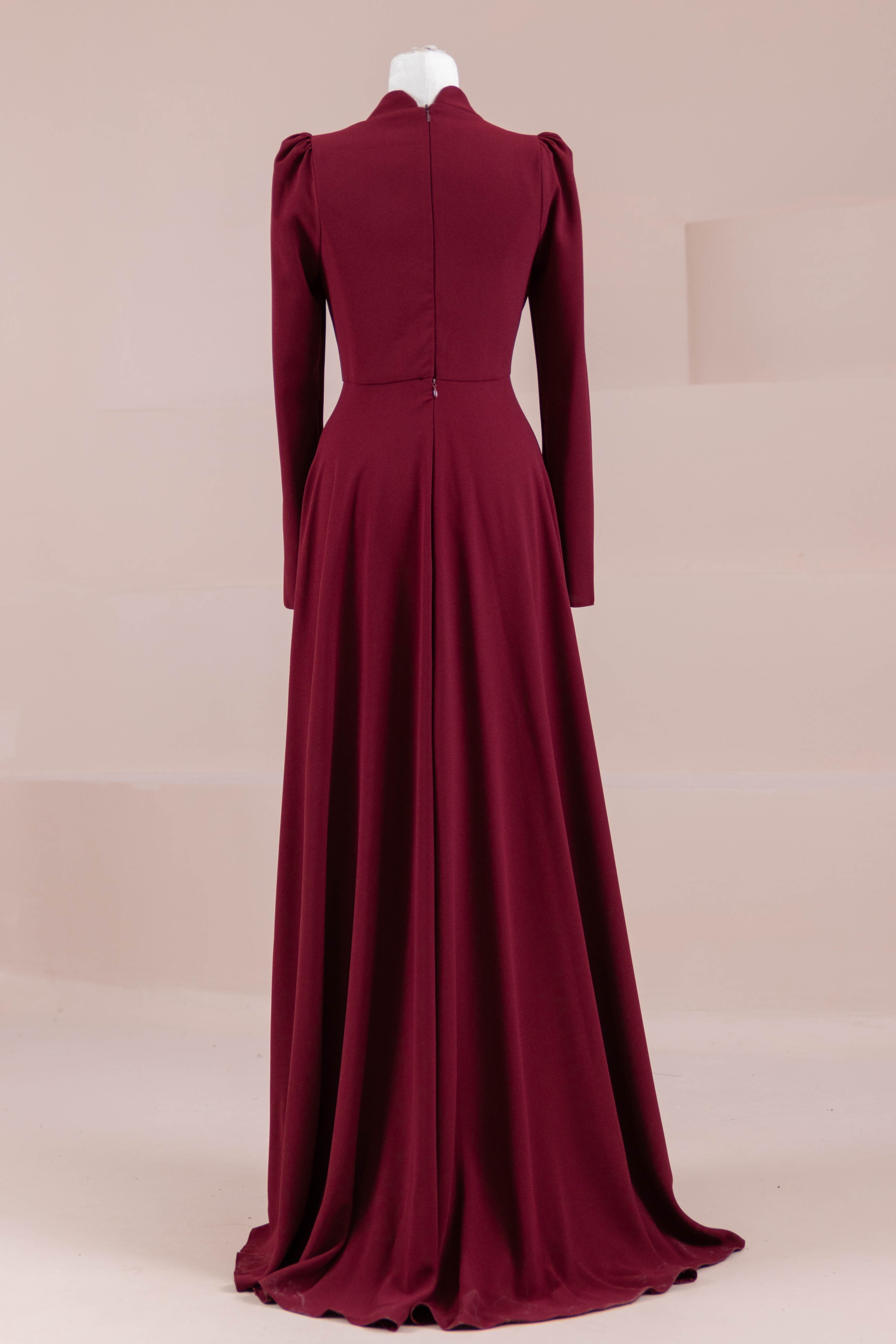 Elise Tesettür Abiye - Burgundy