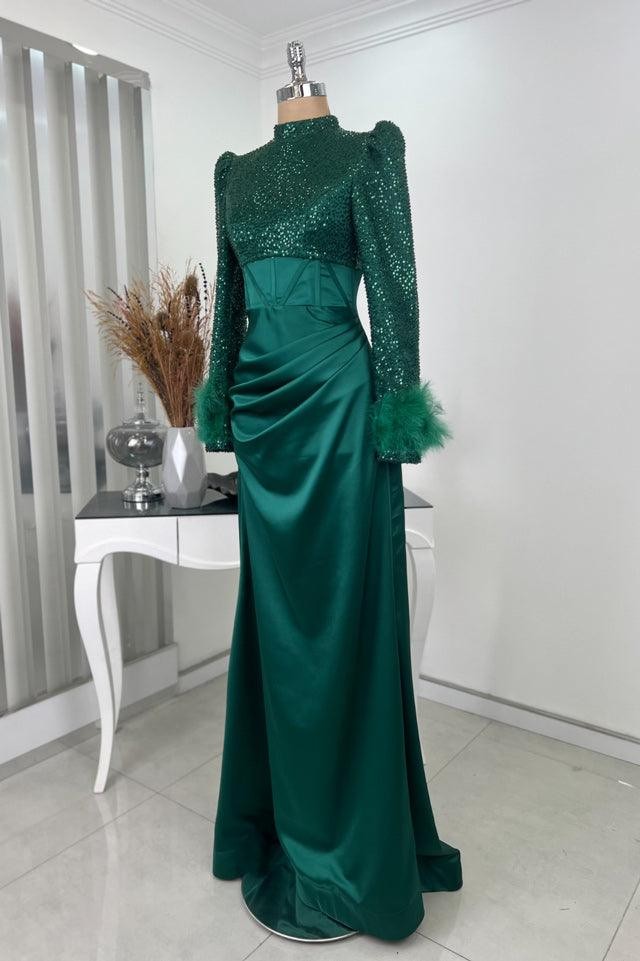 Sahra Hijab Evening Dress - Emerald