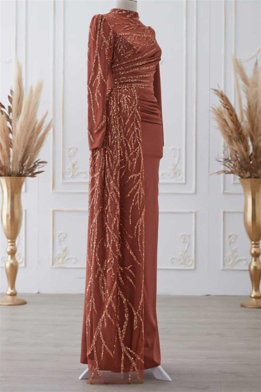Güneş Hijab Evening Dress - Tile