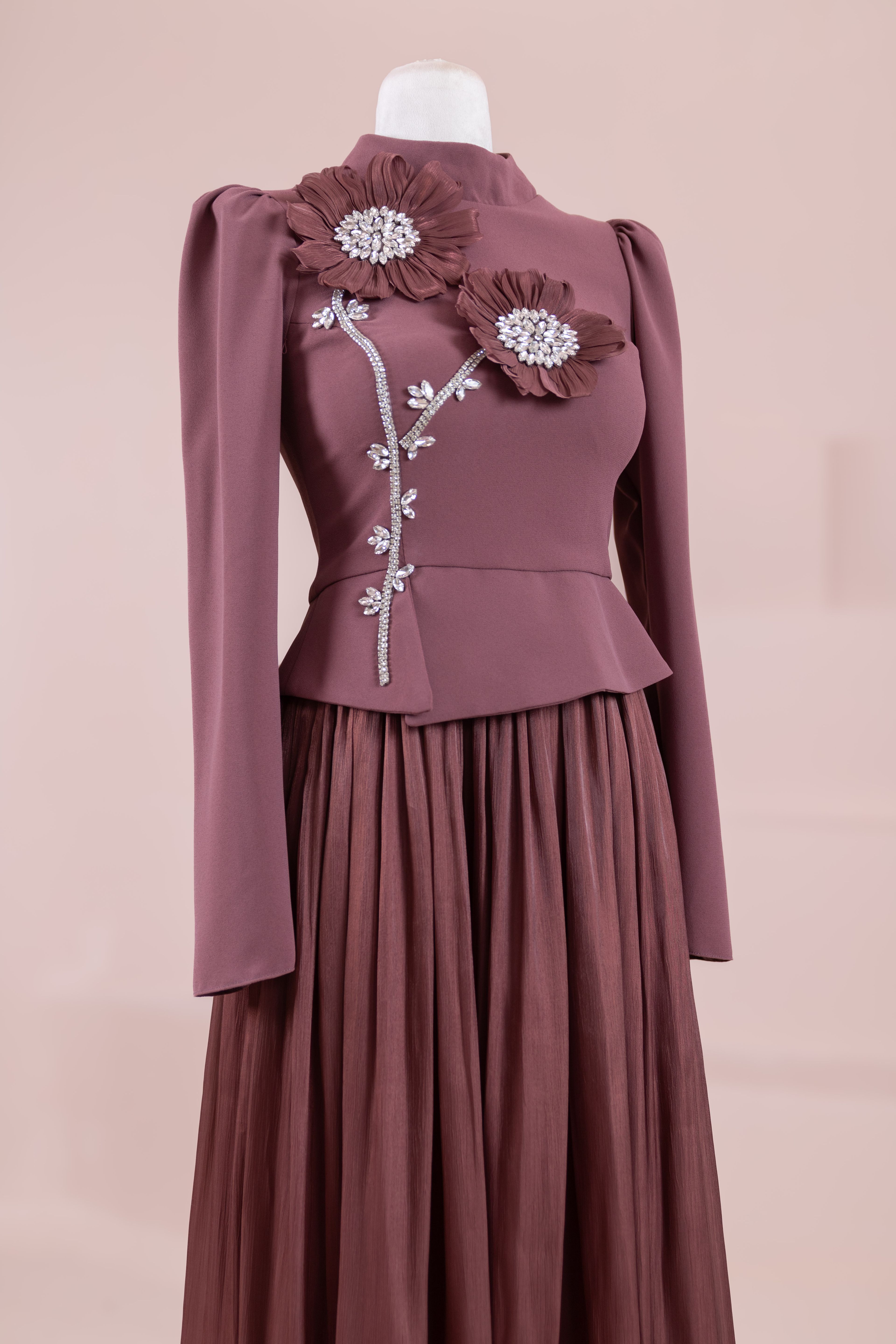 Elya Tesettür Abiye - bery burgundy