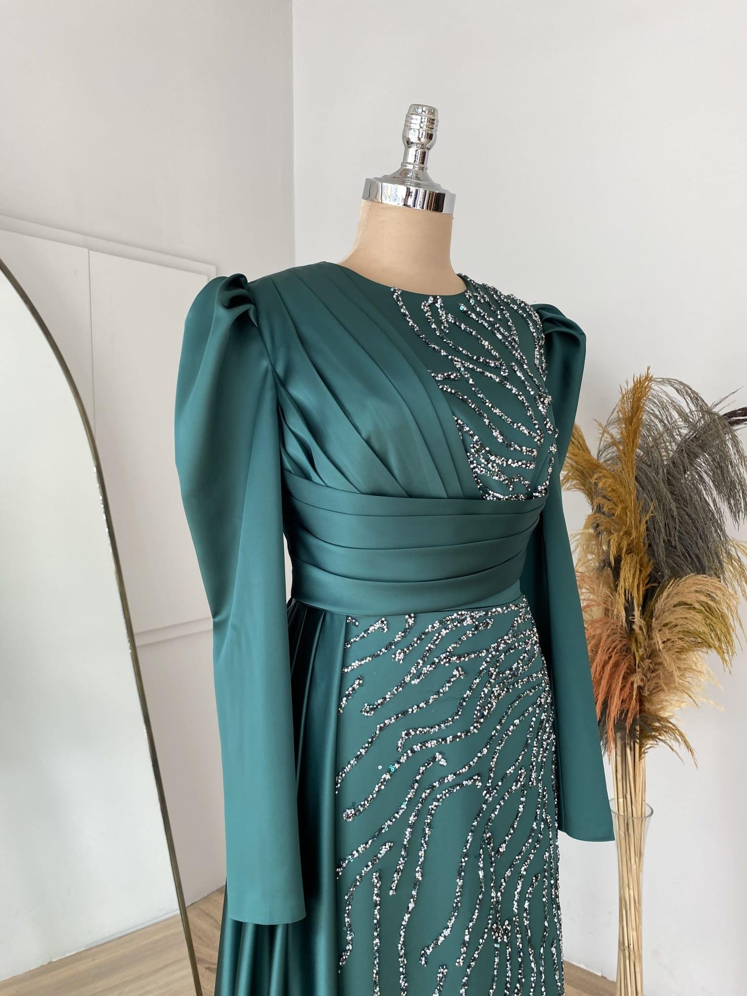 Lara Hijab Evening Dress - Emerald