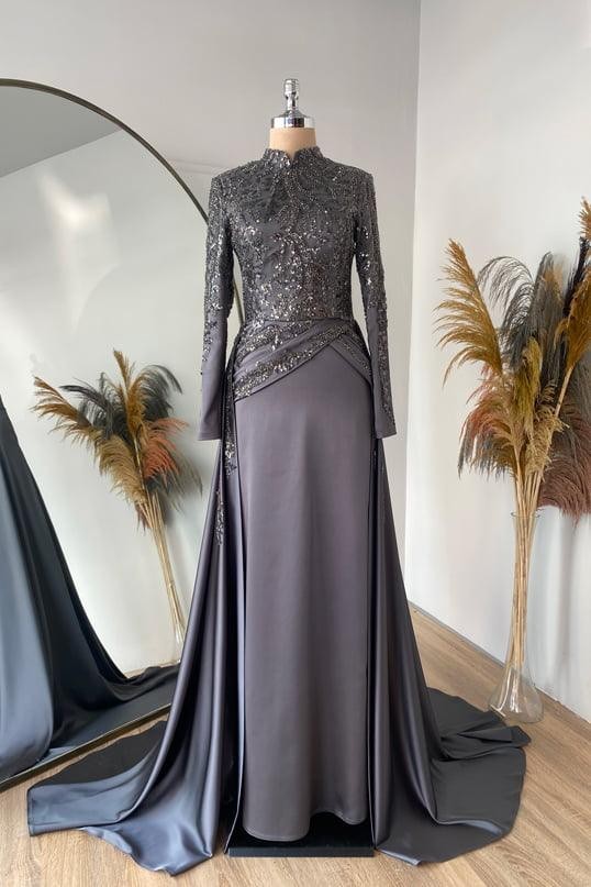 Mina Hijab Evening Dress - Anthracite