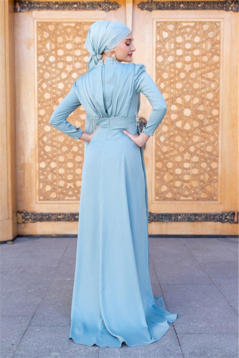 Stone Waist Hijab Evening Dress - Mint