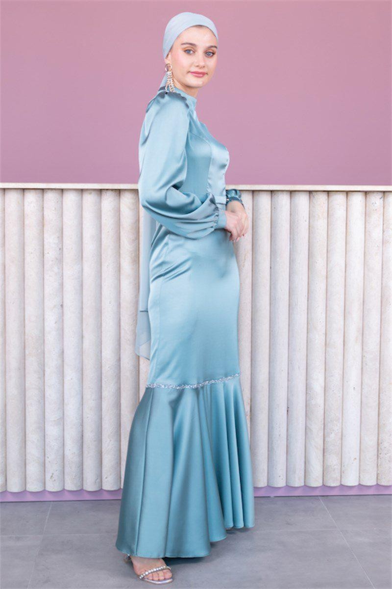 Sena Hijab Satin Evening Dress - Mint