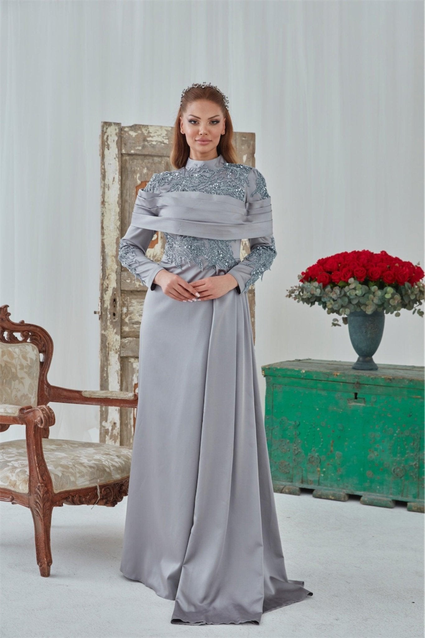 Lima Hijab Evening Dress - Gray