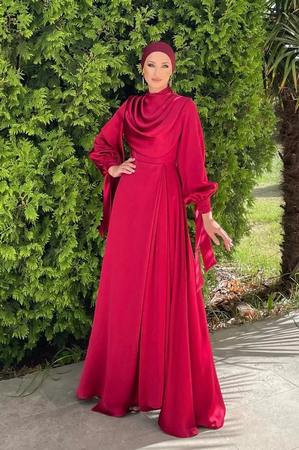 Elvira Hijab Evening Dress - Wine