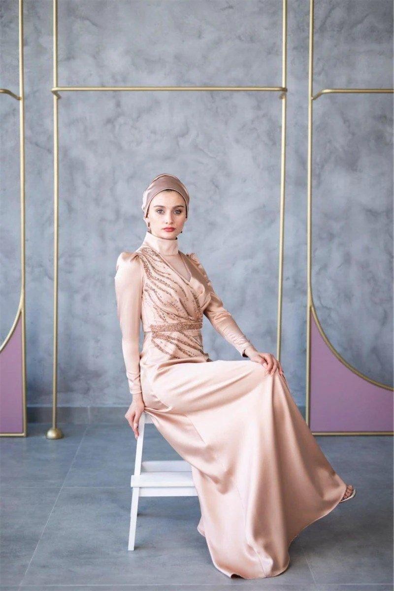 Akasya Hijab Evening Dress - Gold