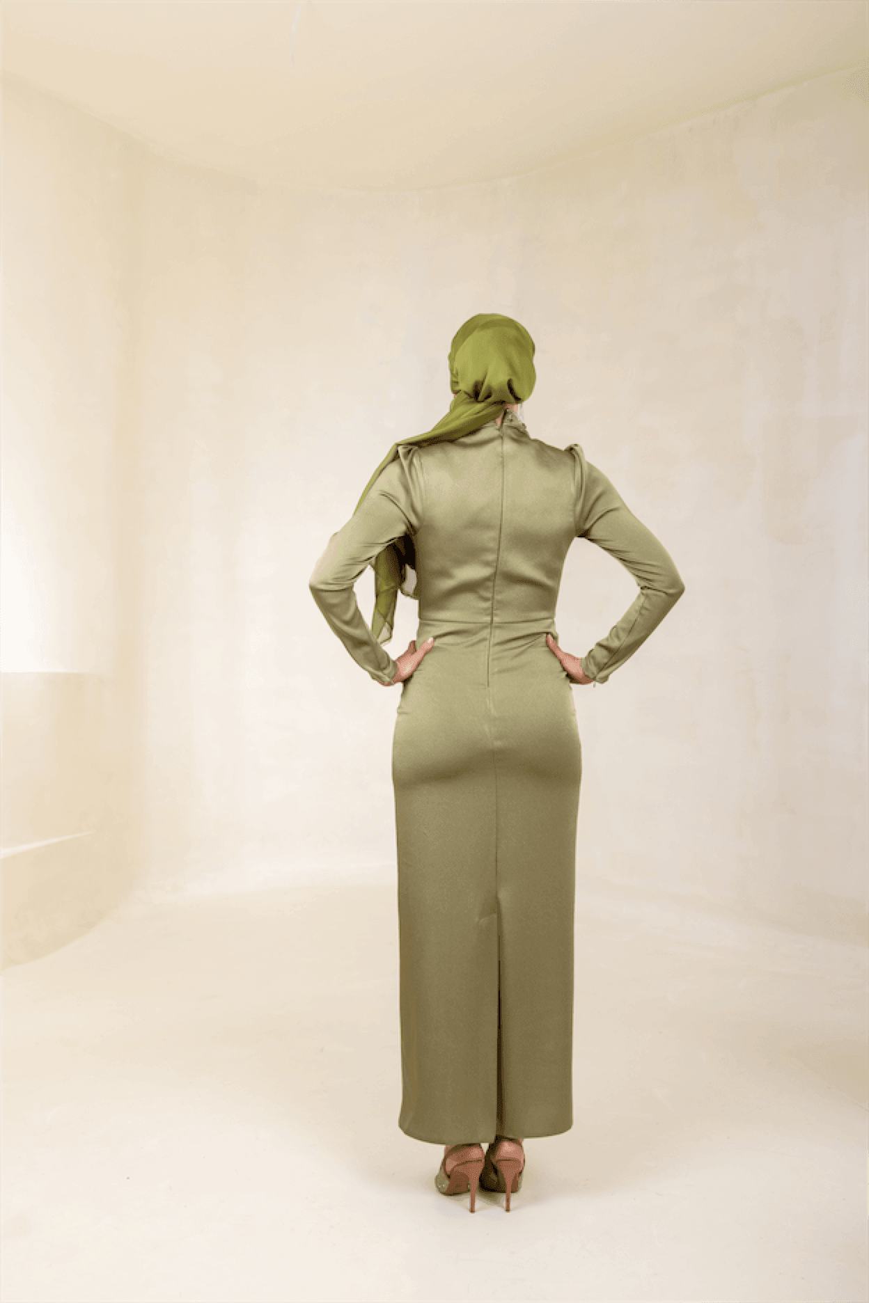 Irene Hijab Evening Dress - Oil Green