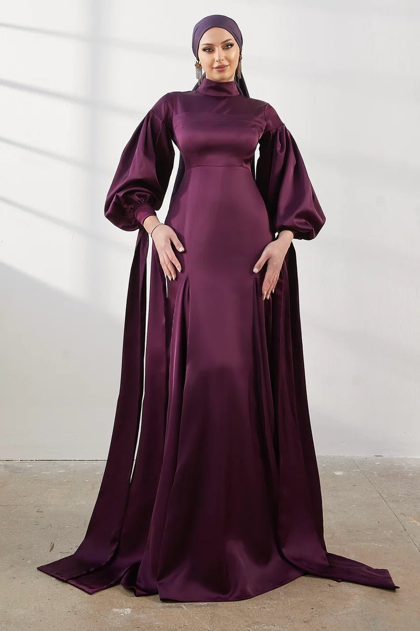 Serenay Hijab Evening Dress - Plum