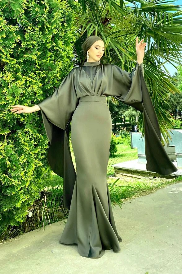 Erva Hijab Evening Dress - Khaki