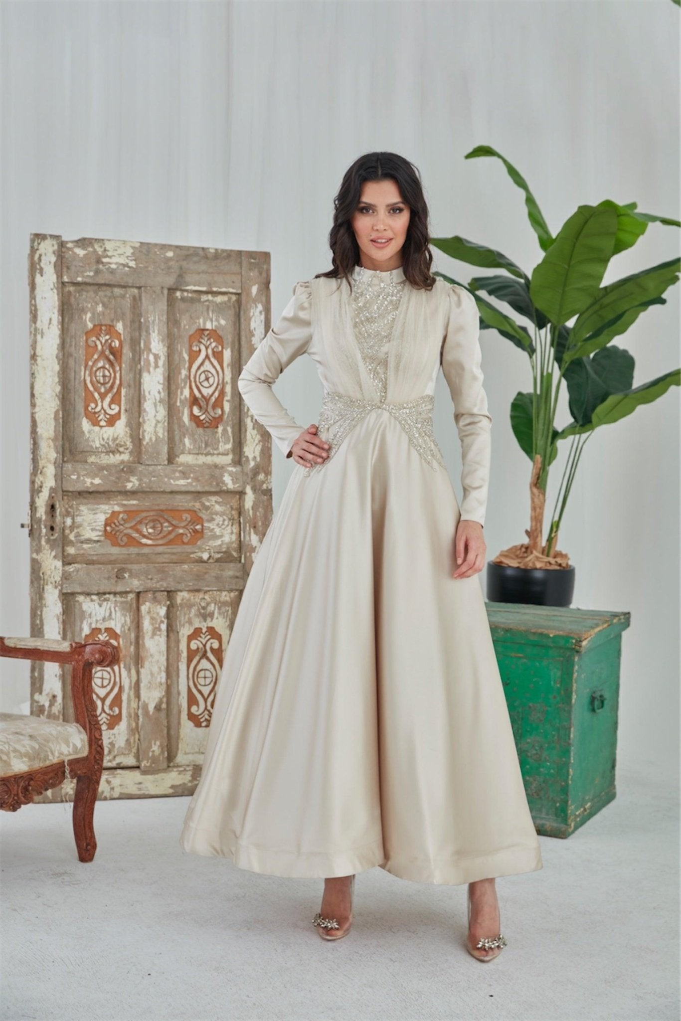 Miray Hijab Abendkleid – Creme