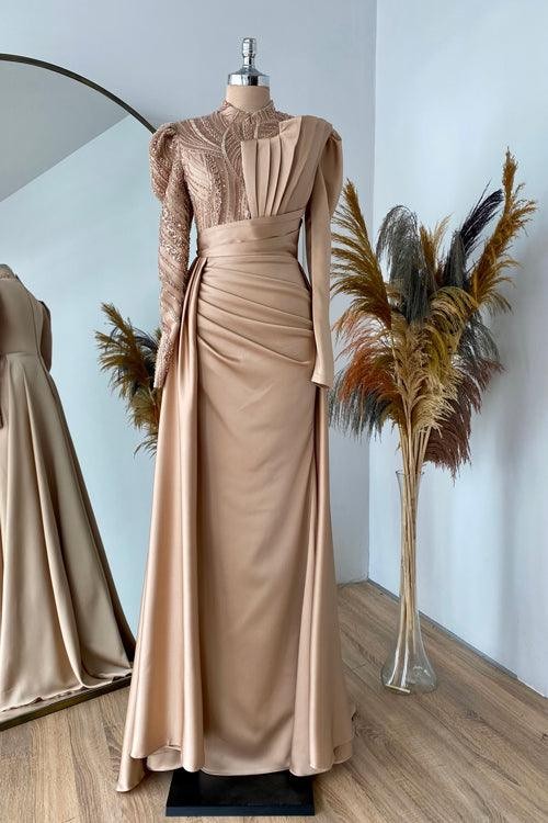 Farah Hijab Evening Dress - Rose Gold