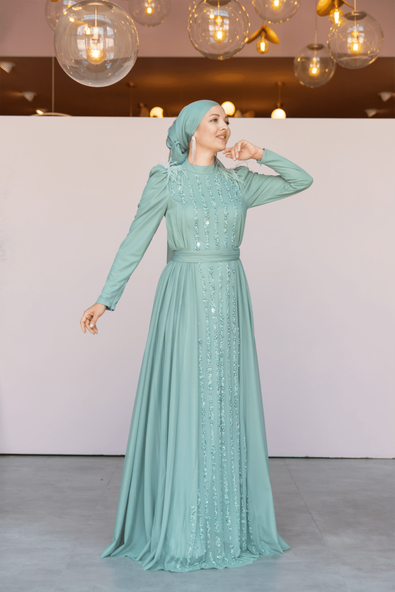 Smile Hijab Evening Dress - Mint