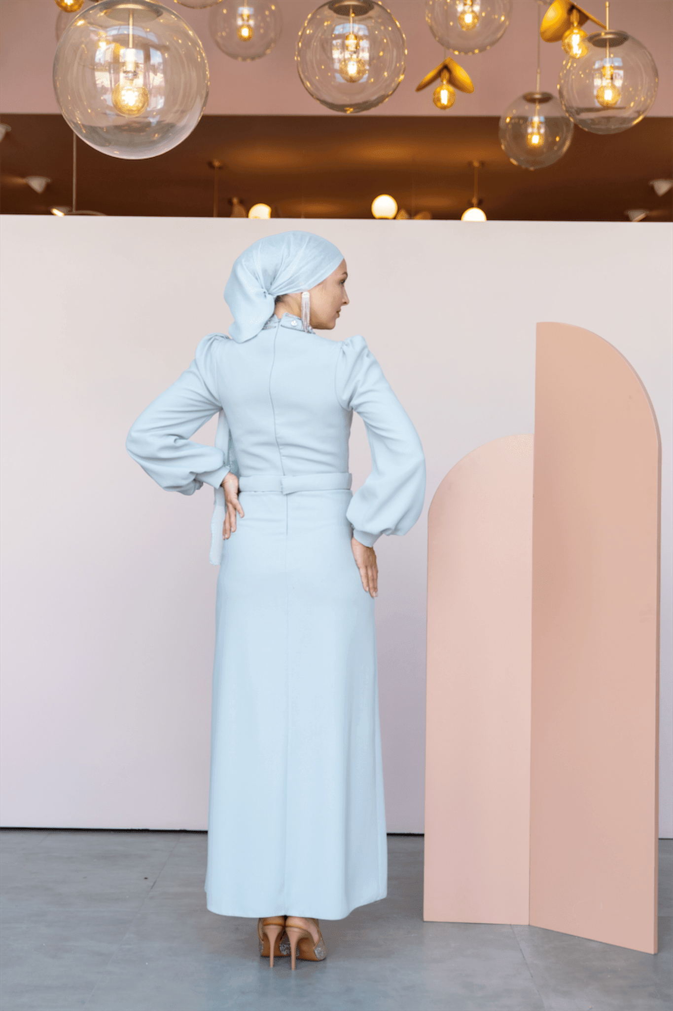 Taçmahal Hijab Evening Dress - Blue