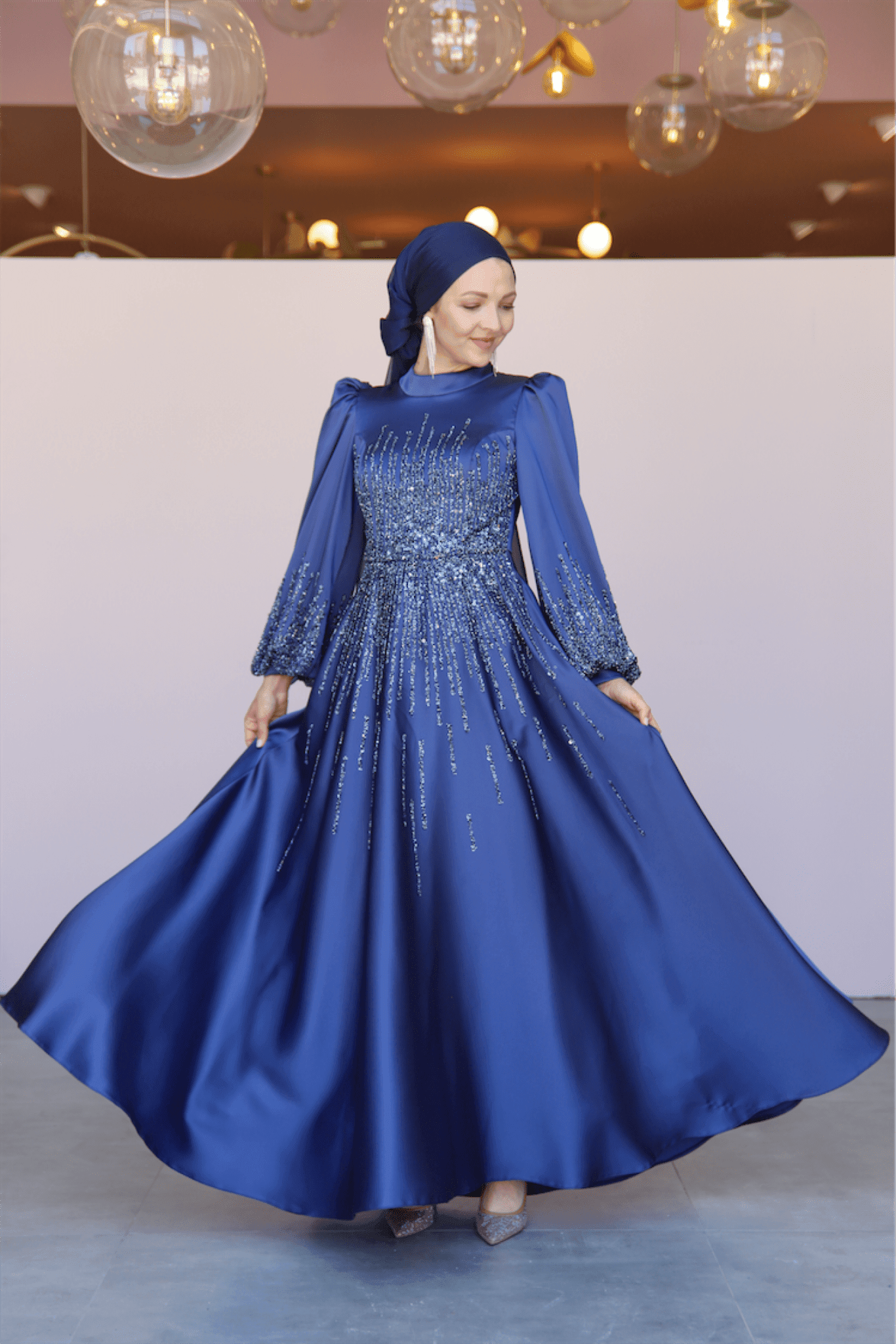 Water Hijab Evening Dress - Indigo