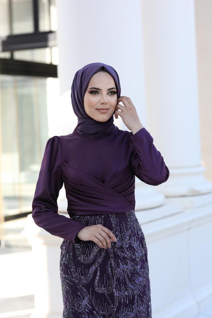 Larin Hijab Evening Dress Plum