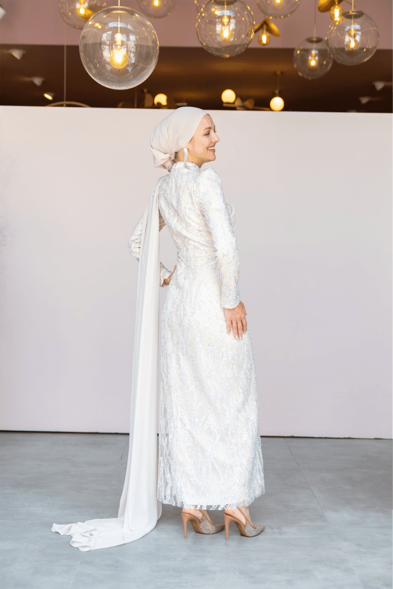 Sare Hijab Evening Dress - Cream