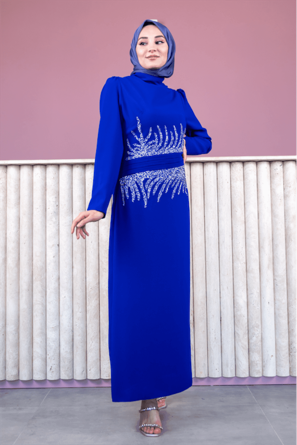 Beste Hijab Evening Dress - Navy Blue